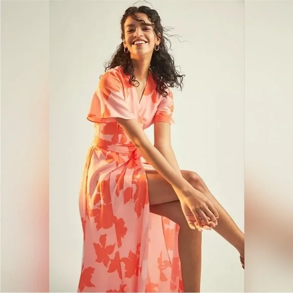 Anthropologie Hutch Pink Floral Reva Wrap Maxi Dress size XS Like New - Picture 3 of 16